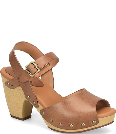 Kork-Ease Gwen Leather Studded Ankle Strap High Heel Platform Sandals