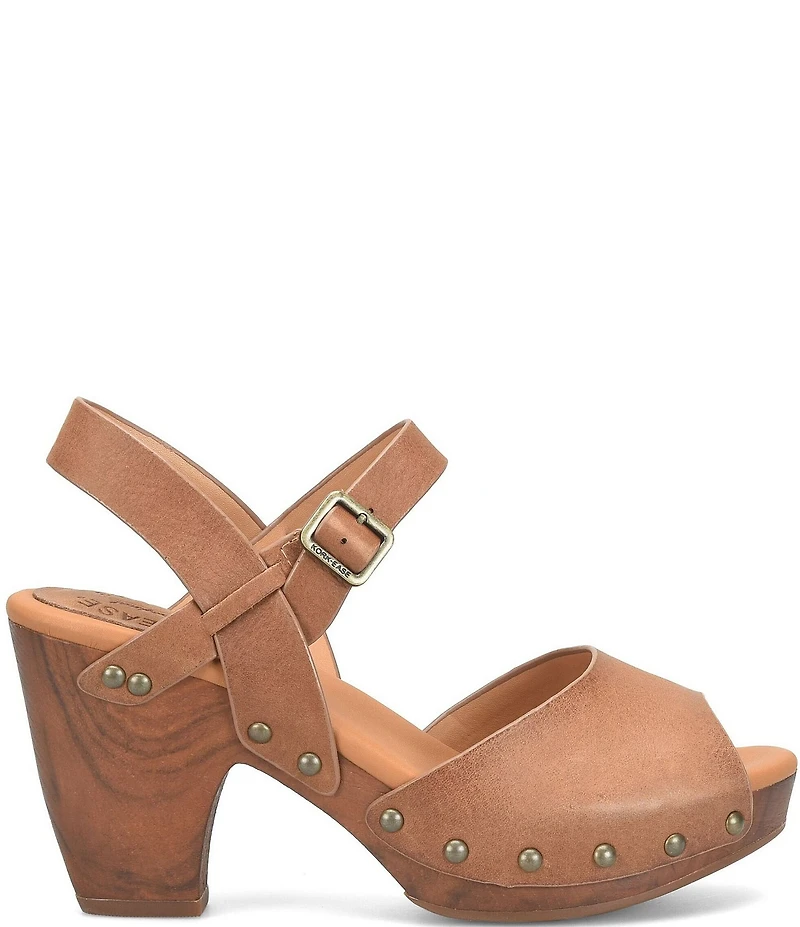 Kork-Ease Gwen Leather Studded Ankle Strap High Heel Platform Sandals