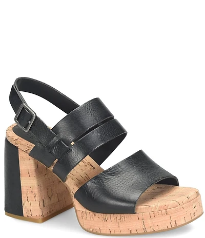 Kork-Ease Maxi Leather Banded Color-Blocked Cork Heel Sandals