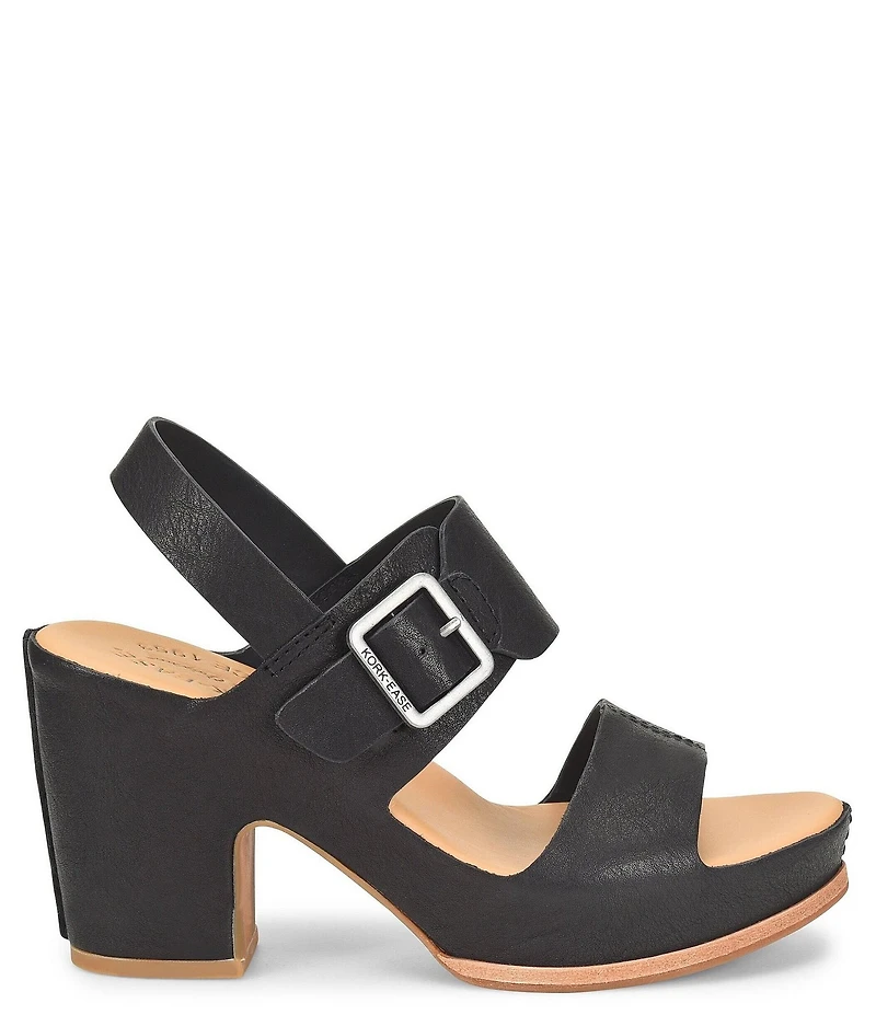 Kork-Ease San Carlos Leather Buckle Platform Block Heel Clog Sandals