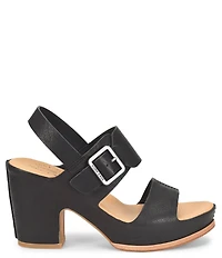 Kork-Ease San Carlos Leather Buckle Platform Block Heel Clog Sandals