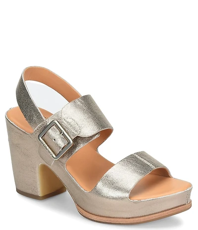 Kork-Ease San Carlos Leather Buckle Platform Block Heel Clog Sandals