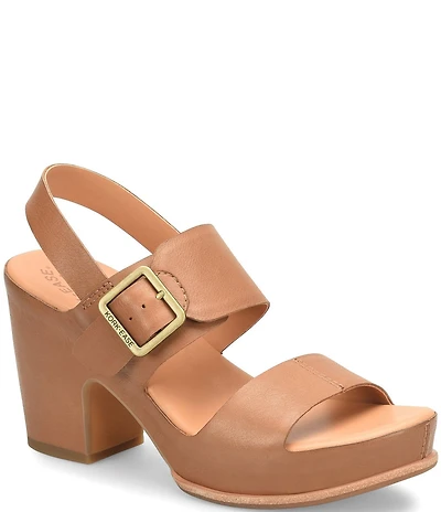 Kork-Ease San Carlos Leather Buckle Platform Block Heel Clog Sandals