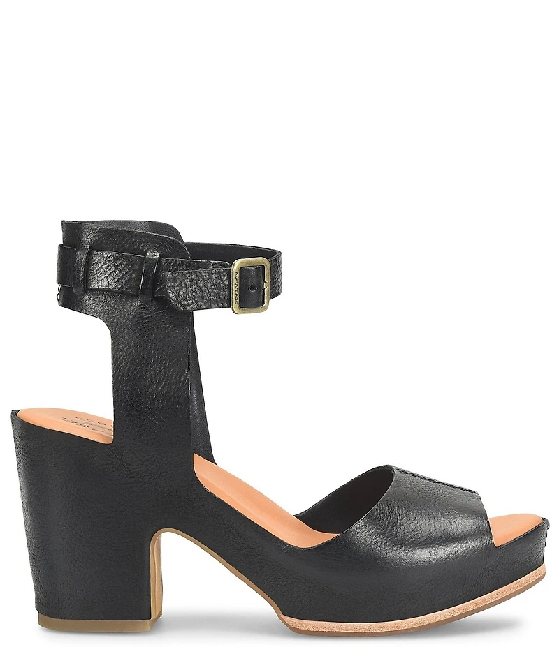 Kork-Ease Stasia Leather Covered Heel Ankle Strap Platform Sandals