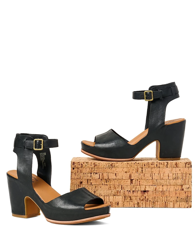 Kork-Ease Stasia Leather Covered Heel Ankle Strap Platform Sandals