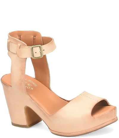 Kork-Ease Stasia Leather Covered Heel Ankle Strap Platform Sandals