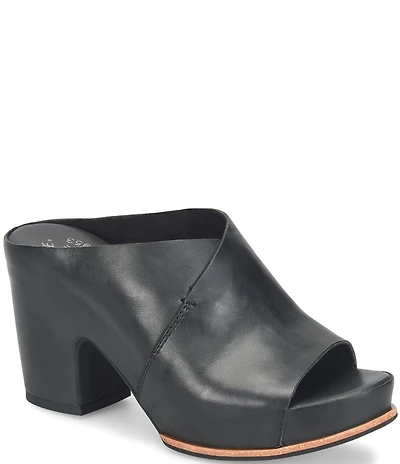 Kork-Ease Stowe Leather Block Heel Platform Slide Sandals