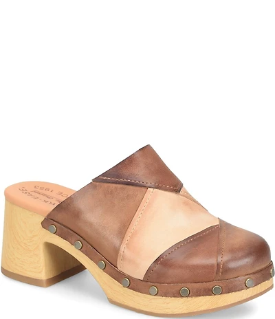 Kork-Ease Tay Leather Studded Patchwork Block Heel Clogs