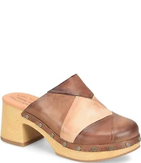 Kork-Ease Tay Leather Studded Patchwork Block Heel Clogs