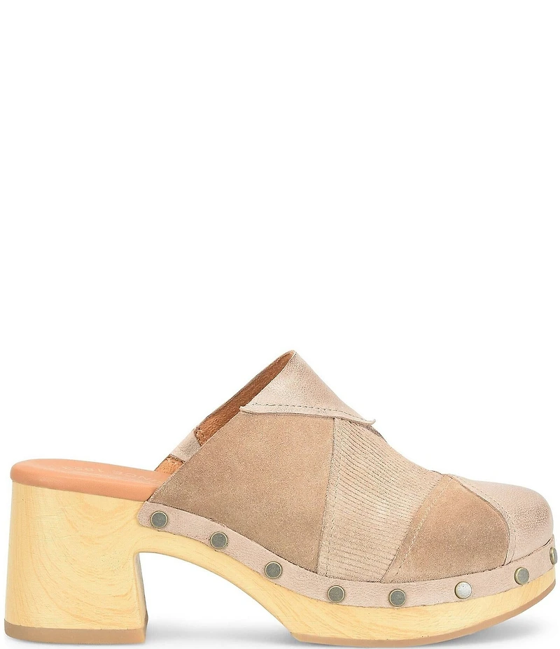 Kork-Ease Tay Suede and Leather Studded Patchwork Block Heel Clogs