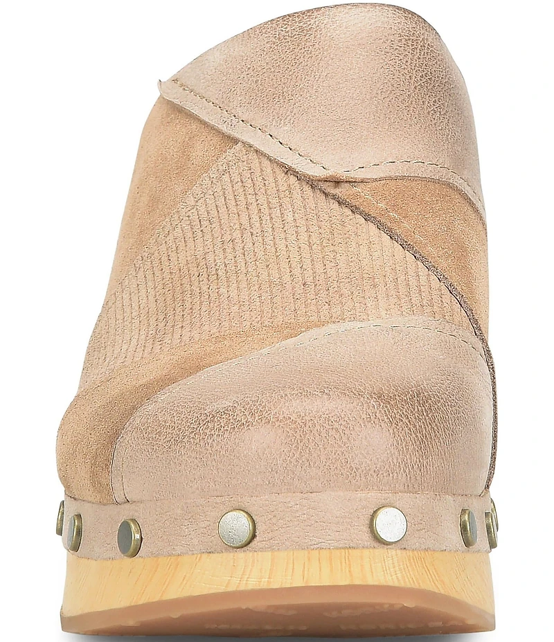 Kork-Ease Tay Suede and Leather Studded Patchwork Block Heel Clogs