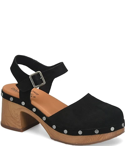 Kork-Ease Tribeca Suede Ankle Strap Block Heel Platform Clogs