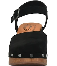 Kork-Ease Tribeca Suede Ankle Strap Block Heel Platform Clogs