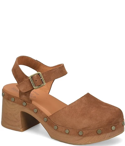 Kork-Ease Tribeca Suede Ankle Strap Block Heel Platform Clogs
