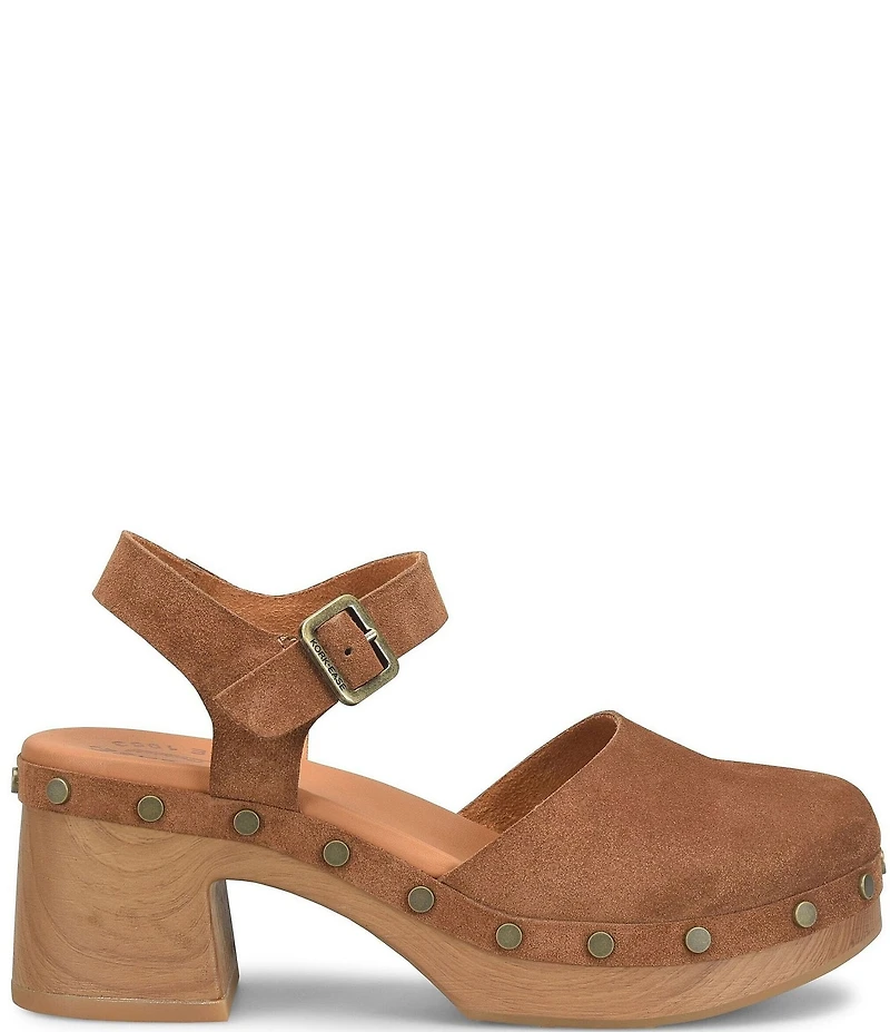 Kork-Ease Tribeca Suede Ankle Strap Block Heel Platform Clogs