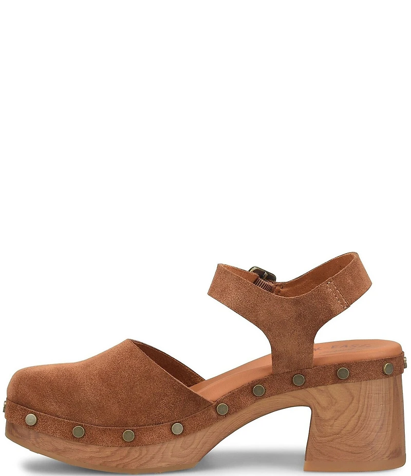 Kork-Ease Tribeca Suede Ankle Strap Block Heel Platform Clogs