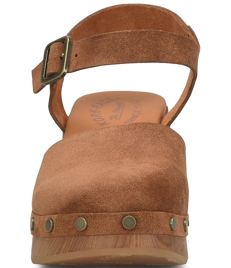 Kork-Ease Tribeca Suede Ankle Strap Block Heel Platform Clogs