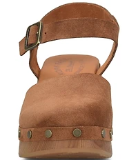 Kork-Ease Tribeca Suede Ankle Strap Block Heel Platform Clogs