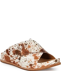 Kork-Ease Tutsi Cow Print Calf Hair Cross Band Slide Sandals