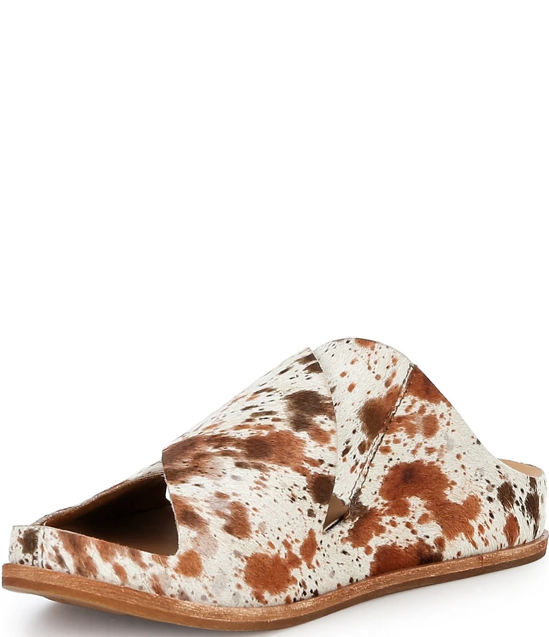 Kork-Ease Tutsi Cow Print Calf Hair Cross Band Slide Sandals