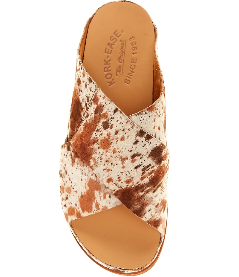 Kork-Ease Tutsi Cow Print Calf Hair Cross Band Slide Sandals