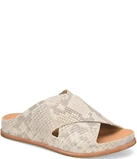 Kork-Ease Tutsi Cross Band Snake Print Leather Slide Sandals