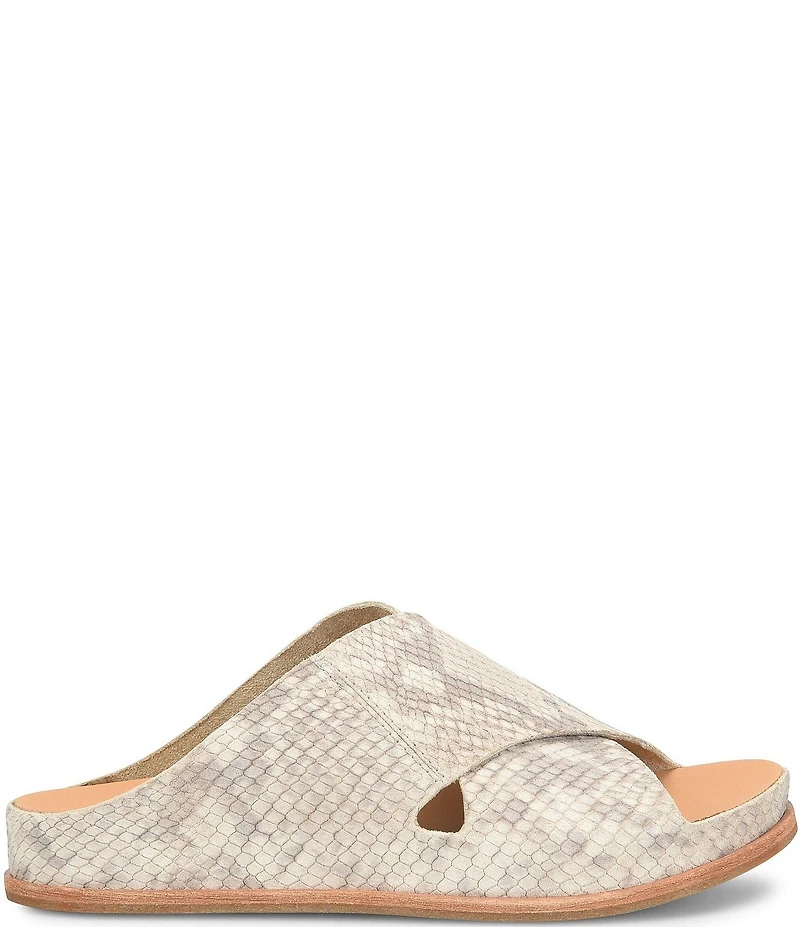 Kork-Ease Tutsi Cross Band Snake Print Leather Slide Sandals