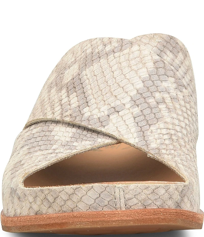 Kork-Ease Tutsi Cross Band Snake Print Leather Slide Sandals