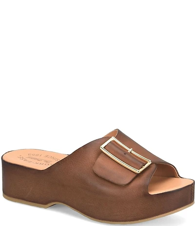 Kork-Ease York Leather Buckle Hardware Platform Slide Sandals