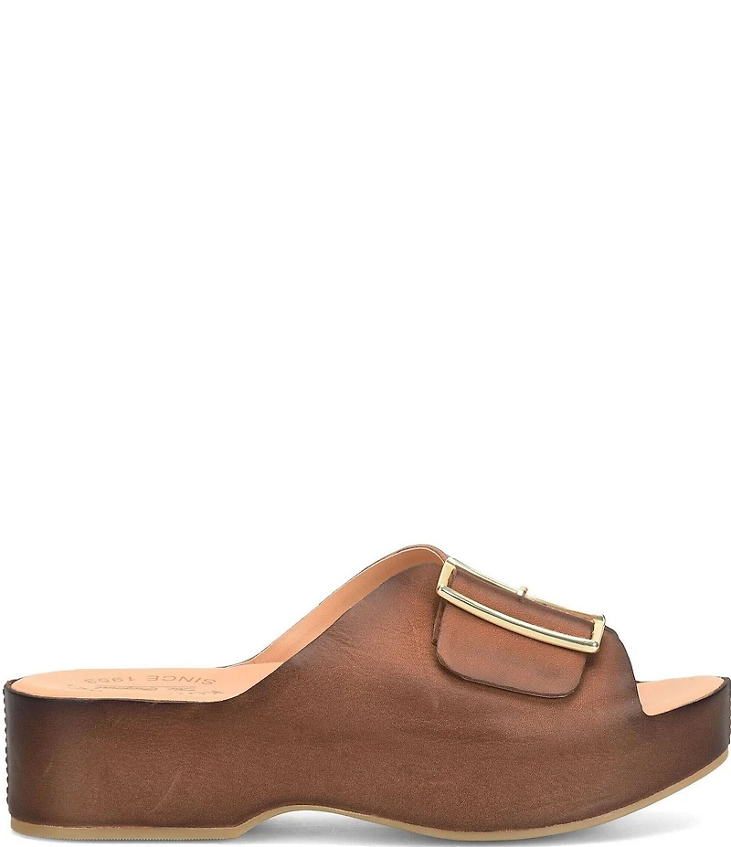 Kork-Ease York Leather Buckle Hardware Platform Slide Sandals