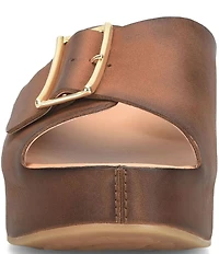 Kork-Ease York Leather Buckle Hardware Platform Slide Sandals