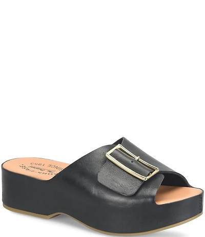 Kork-Ease York Leather Buckle Hardware Platform Slide Sandals