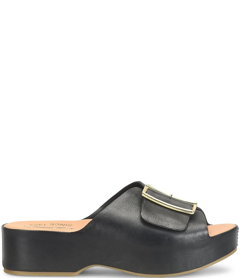 Kork-Ease York Leather Buckle Hardware Platform Slide Sandals