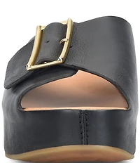Kork-Ease York Leather Buckle Hardware Platform Slide Sandals