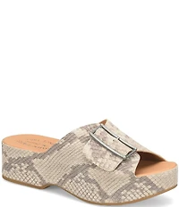 Kork-Ease York Snake Print Leather Buckle Banded Slide Sandals