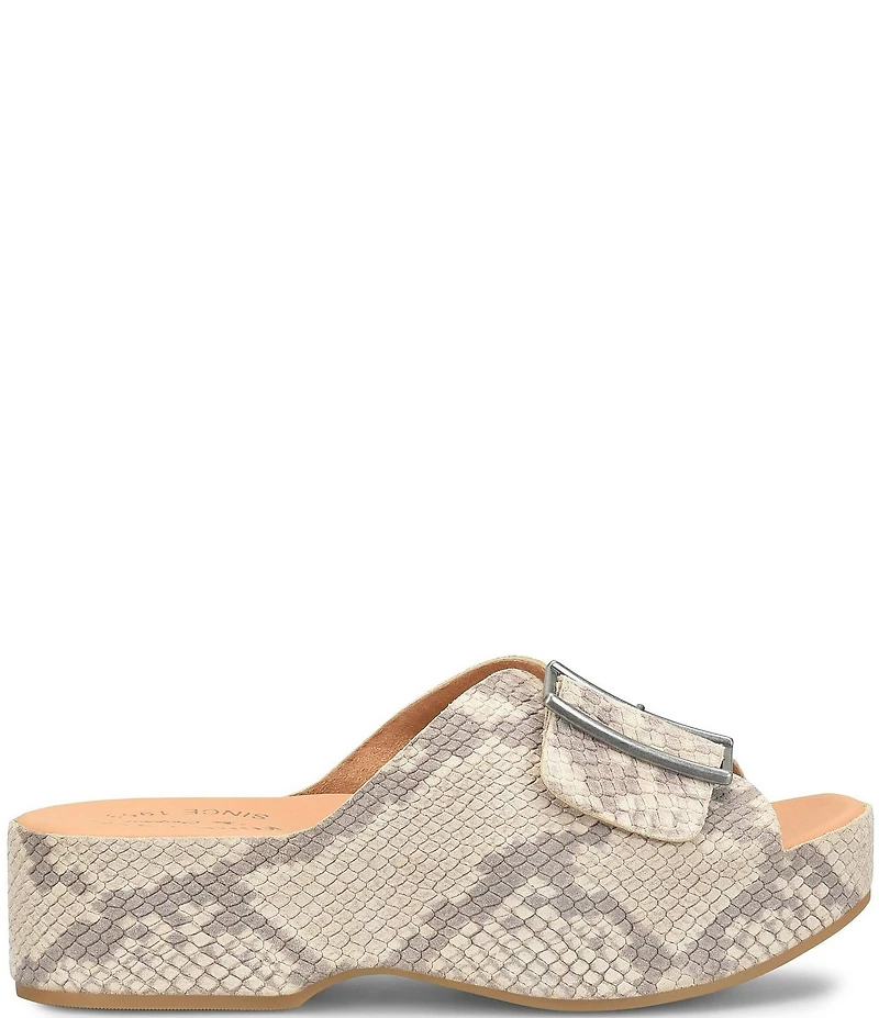 Kork-Ease York Snake Print Leather Buckle Banded Slide Sandals