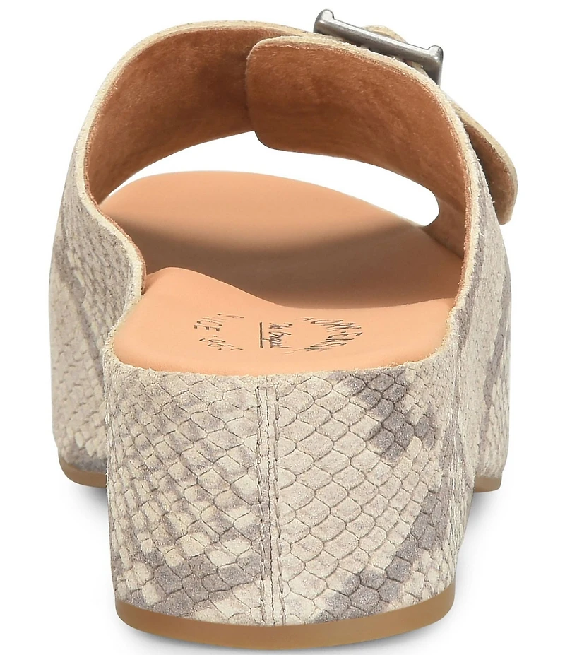 Kork-Ease York Snake Print Leather Buckle Banded Slide Sandals