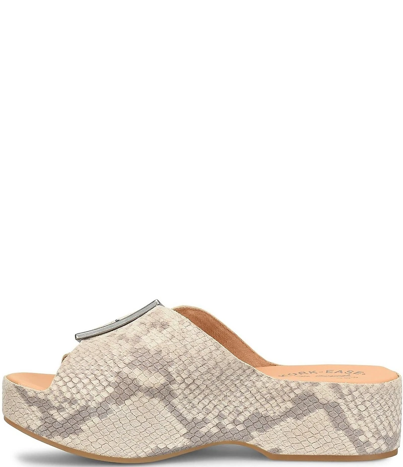 Kork-Ease York Snake Print Leather Buckle Banded Slide Sandals