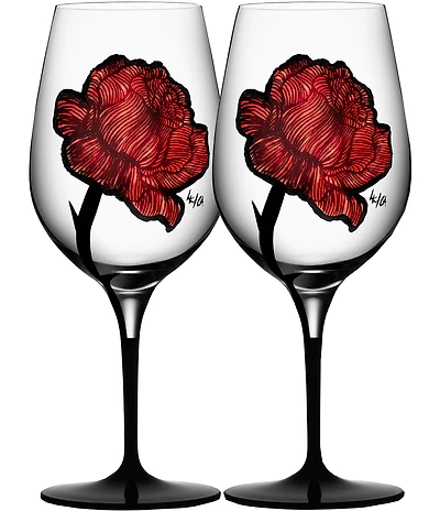 Kosta Boda Rose Tattoo Wine Glass, Set of 2