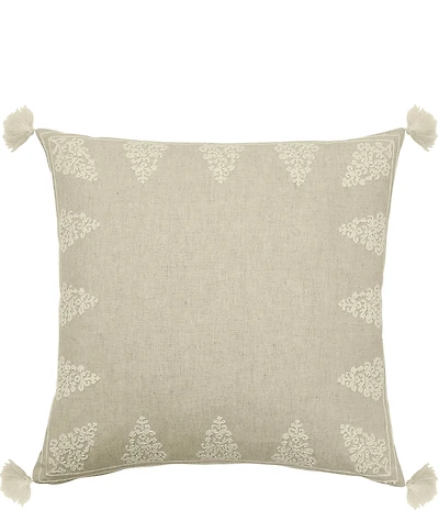Kravet Chain Embroidered Tassel Square Pillow
