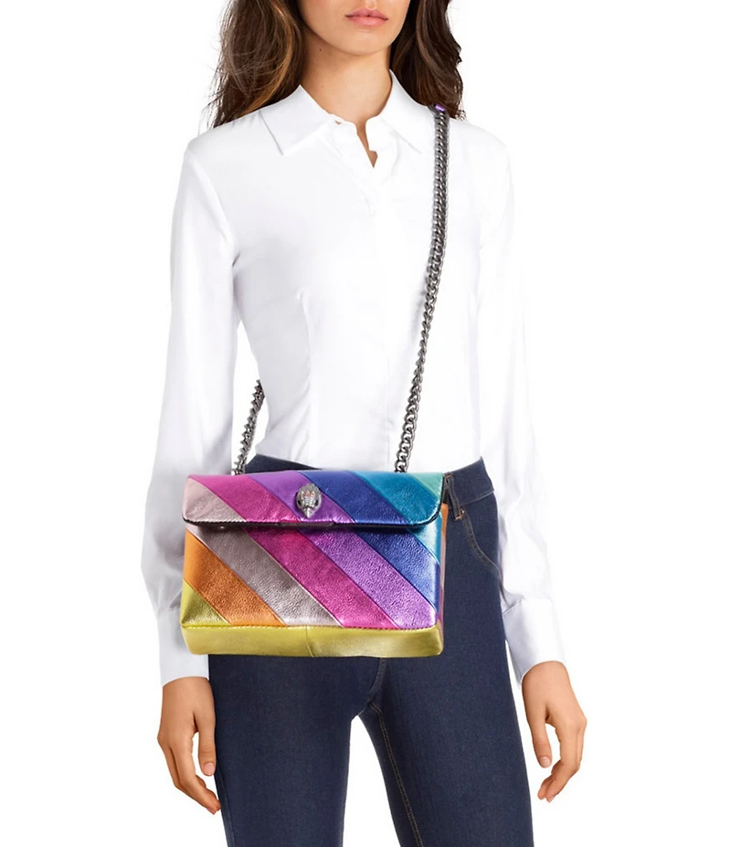 Kurt Geiger London Kensington Metallic Rainbow Striped Leather Crossbody Bag
