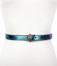 Kurt Geiger London 0.78#double; Metallic Leather Rainbow Crystal Eagle Skinny Belt