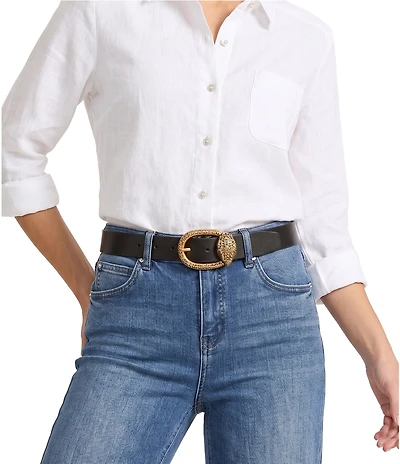 Kurt Geiger London 1.18#double; Rhinestoned Eagle Motif Buckle Leather Belt