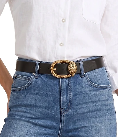 Kurt Geiger London 1.18#double; Rhinestoned Eagle Motif Buckle Leather Belt