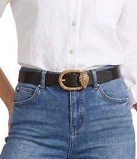 Kurt Geiger London 1.18#double; Rhinestoned Eagle Motif Buckle Leather Belt