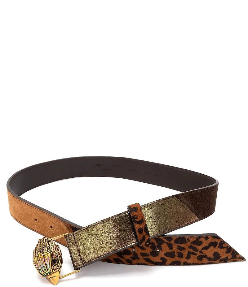 Kurt Geiger London 1.5#double; Leopard Patchwork Suede Belt