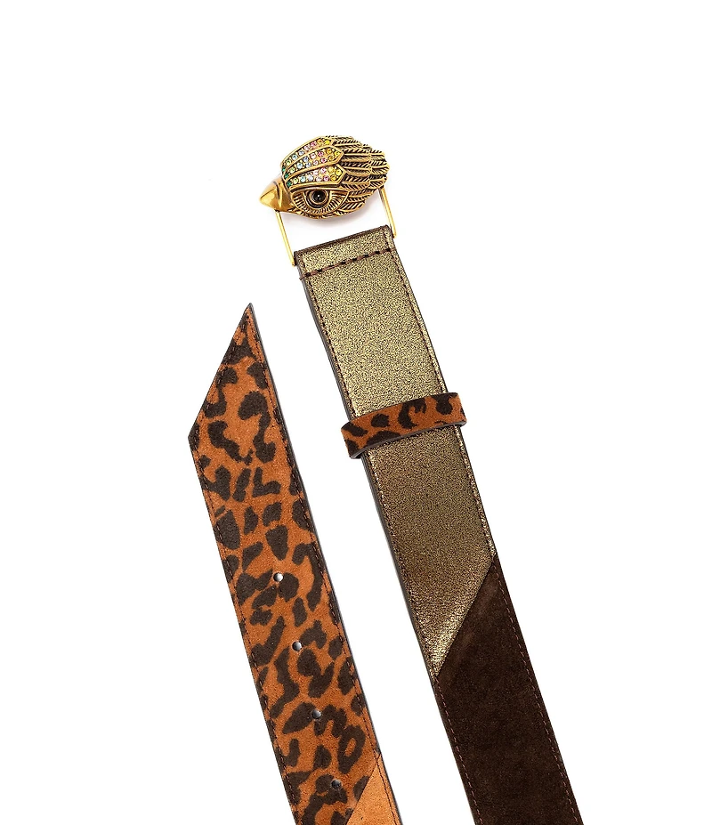 Kurt Geiger London 1.5#double; Leopard Patchwork Suede Belt