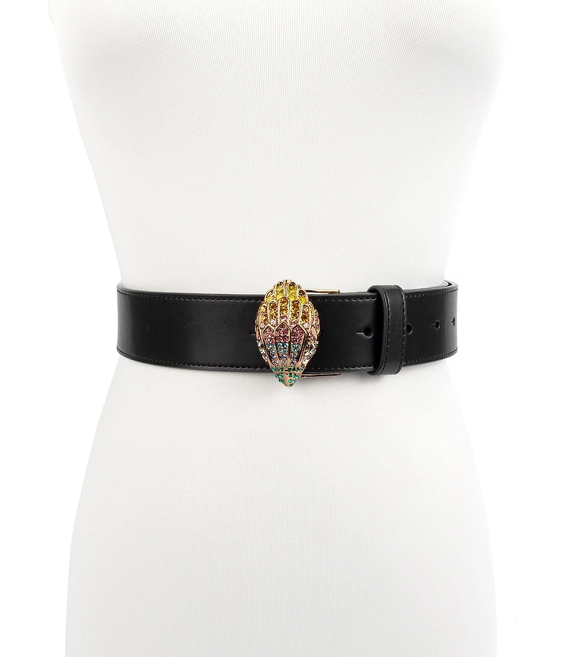 Kurt Geiger London 1.5#double; Rainbow Crystal Eagle Buckle Leather Belt