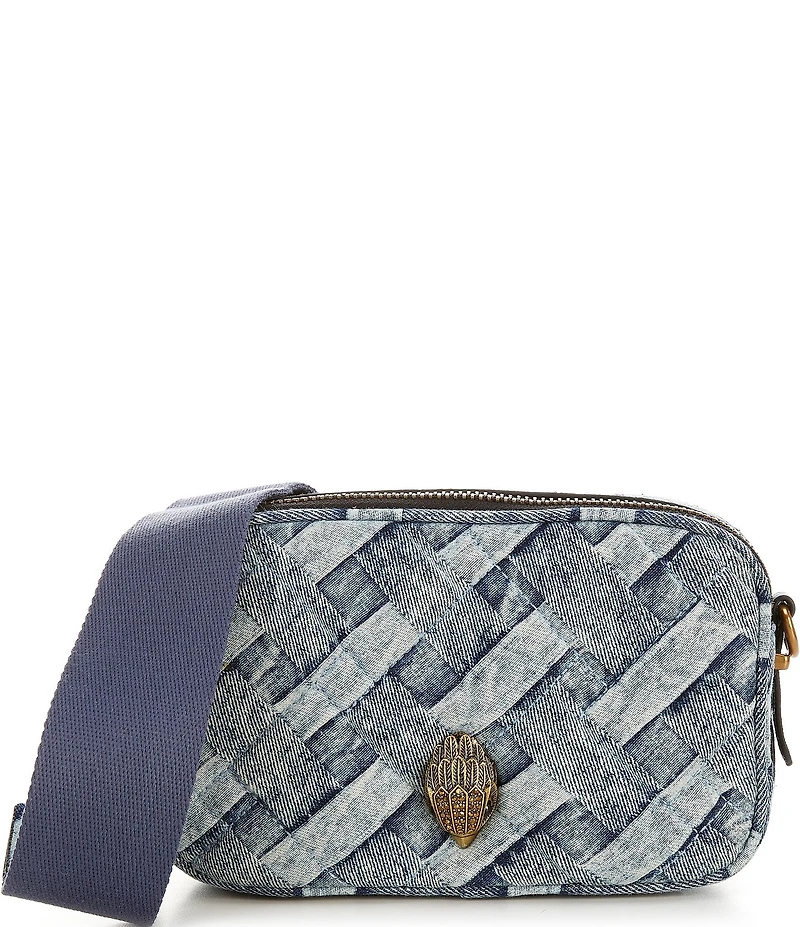Kurt Geiger London Two-Zip Kensington Denim Woven Camera Crossbody Bag