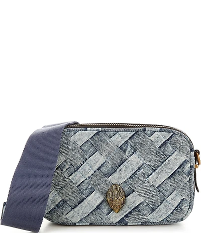 Kurt Geiger London Two-Zip Kensington Denim Woven Camera Crossbody Bag